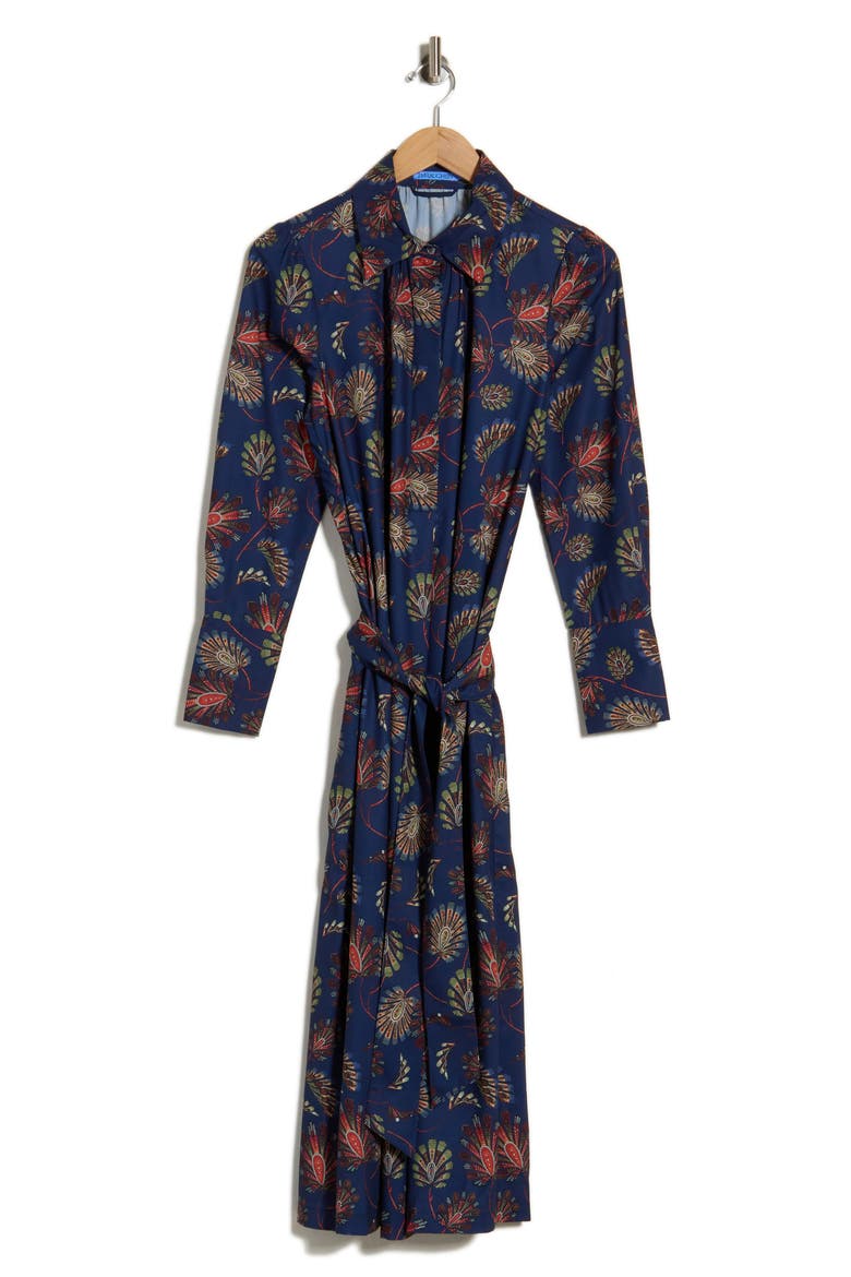 Belle Print Tie Waist Long Sleeve Dress, Alternate, color, NAVY/ MULTI
