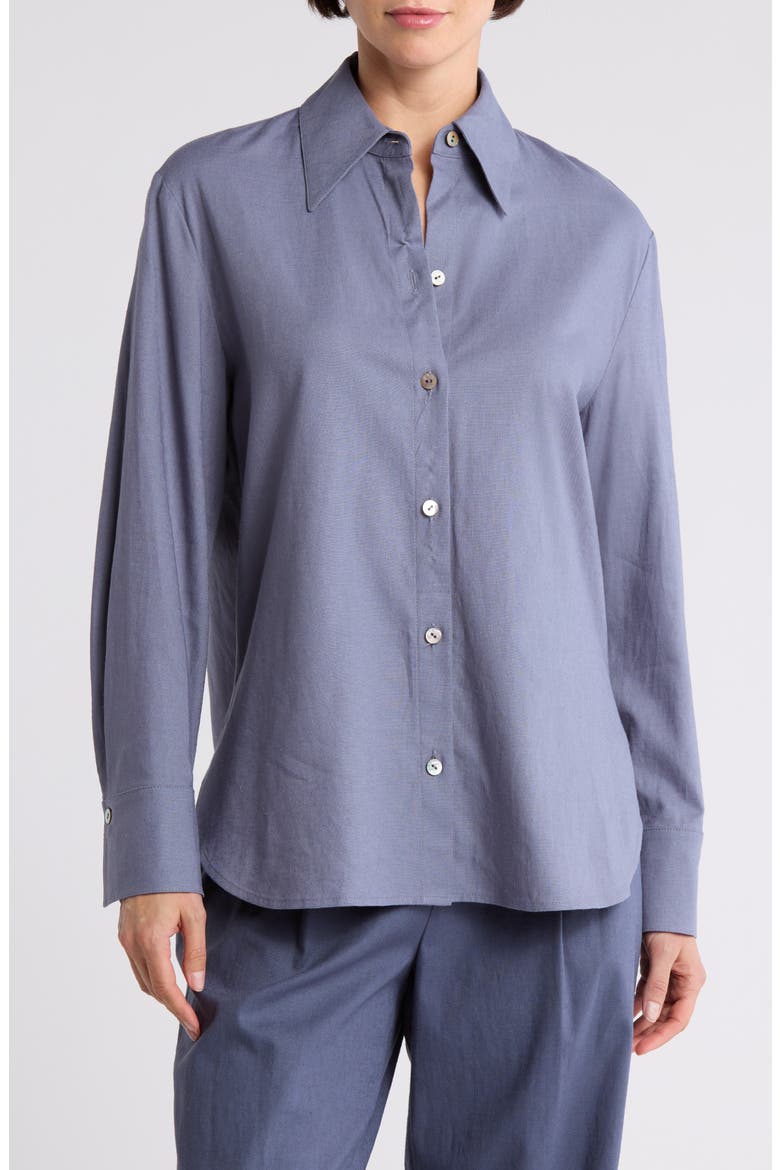 Relaxed Fit Linen Blend Button-Up Shirt, Main, color, IRIS WATER