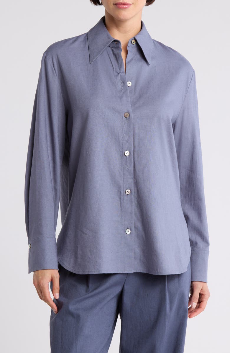 Vince Relaxed Fit Linen Blend Button-Up Shirt, Main, color, Iris Water
