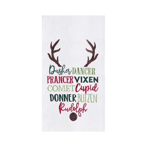 Christmas Themed Reindeer Names Cotton Flour Sack Kitchen Dish Towel Decor Decoration 27L x 18W in.