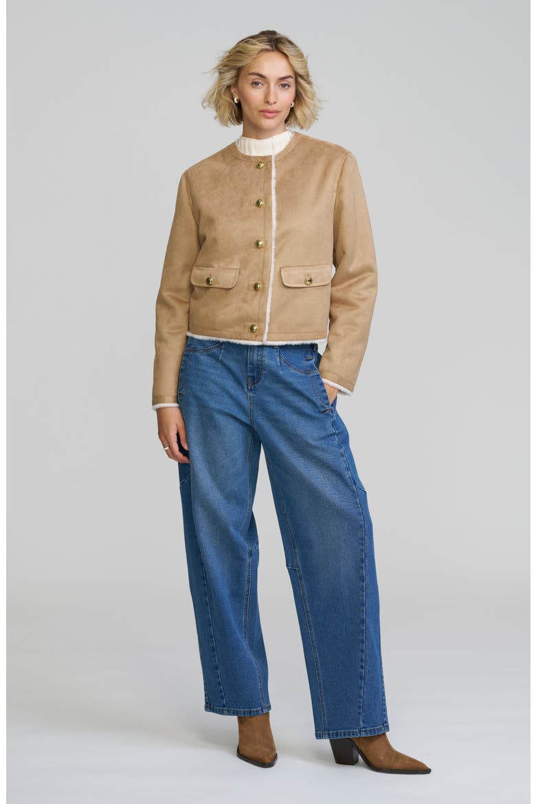 Faux Shearling Cropped Jacket, Main, color, LIGHT CAMEL