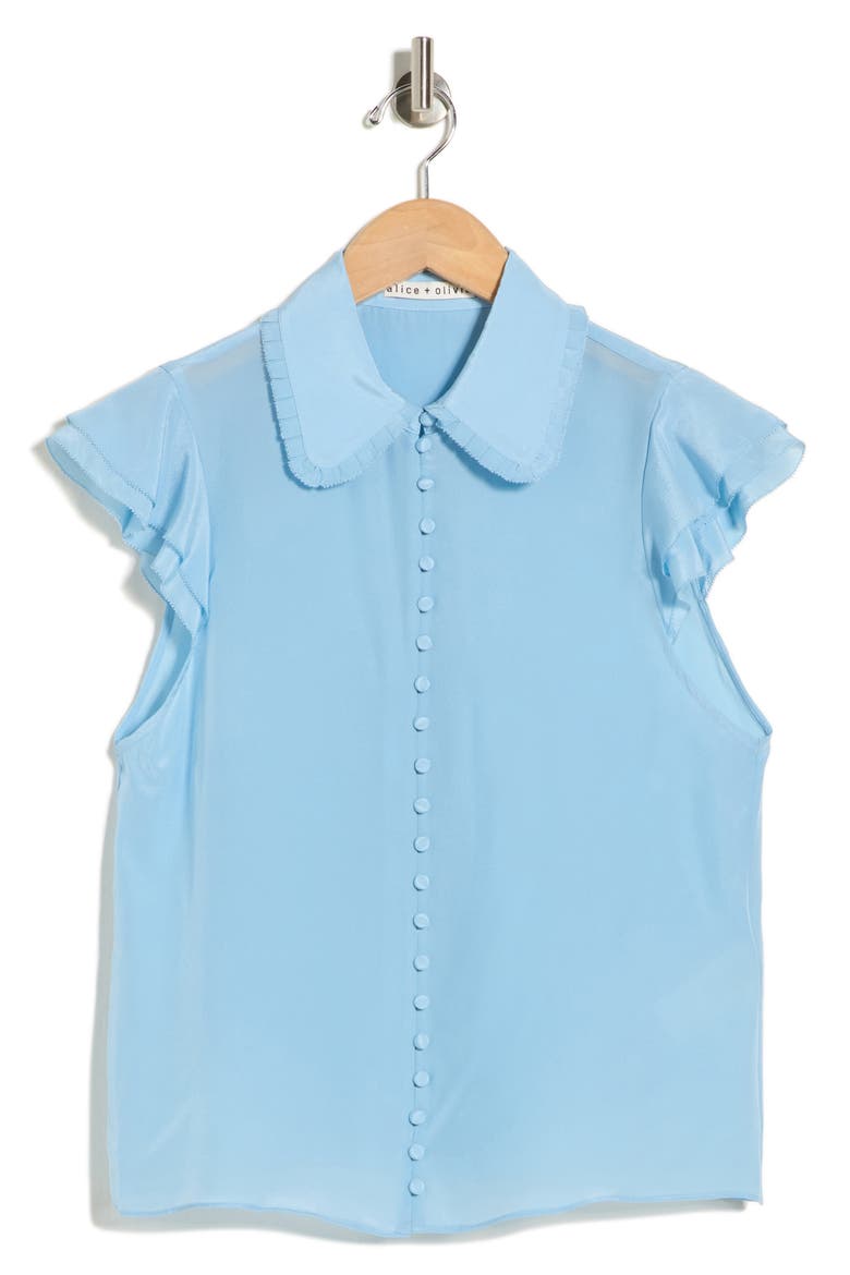 Martel Flutter Sleeve Silk Button-Up Top, Alternate, color, MINERAL BLUE