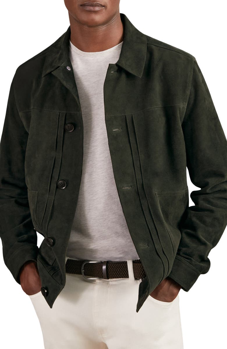 Reiss Devonshire Suede Worker Jacket, Main, color, Dark Green