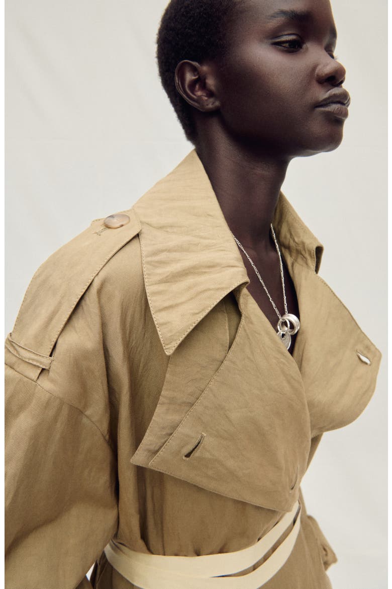 Wrinkled Oversized Belted Trench Coat, Alternate, color, MEDIUM BROWN
