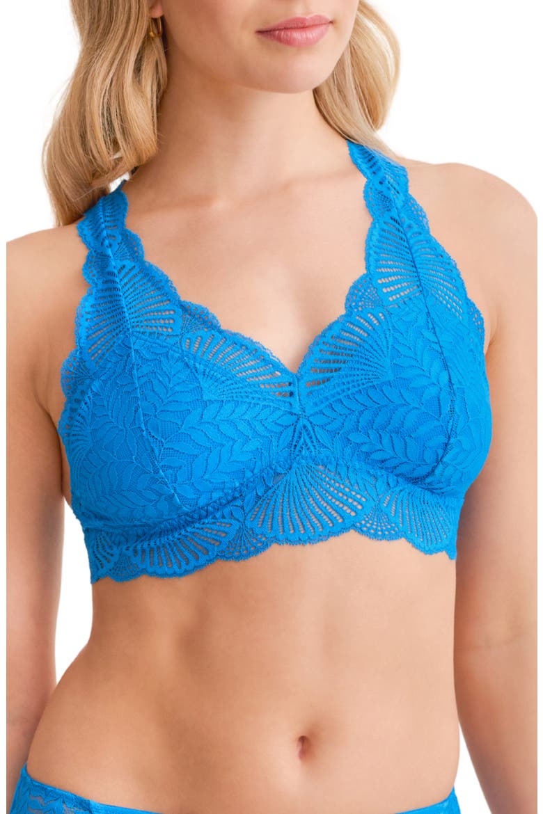 Belle Epoque Racerback Lace & Microfiber Bralette, Main, color, TRUE BLUE