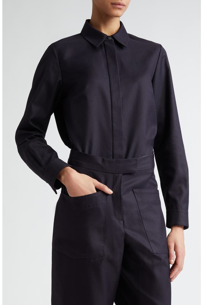 Lara Cotton Jacquard Crop Button-Up Shirt, Main, color, BLACK