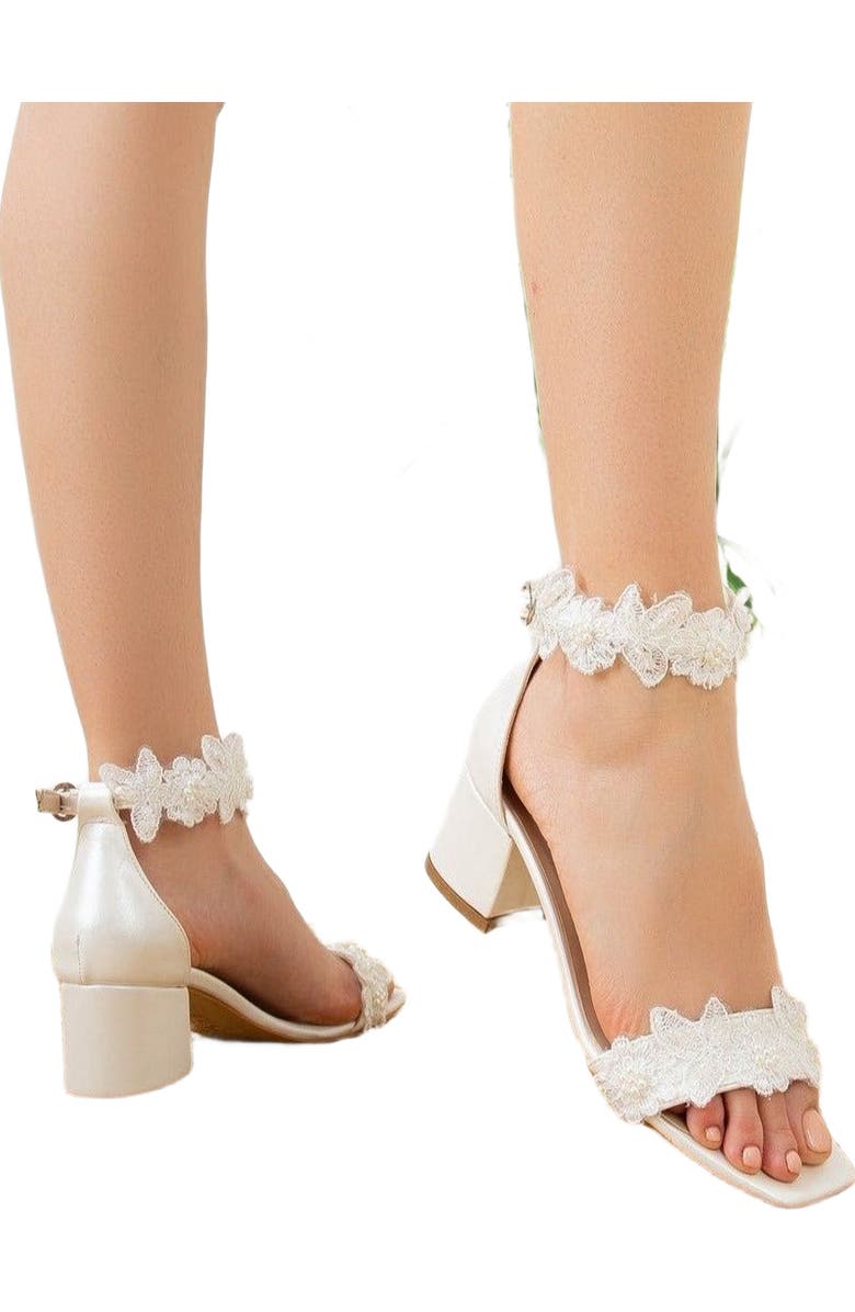 Forever & Always Shoes Dana Lace Bridal Low Heel Sandals, Alternate, color, Ivory