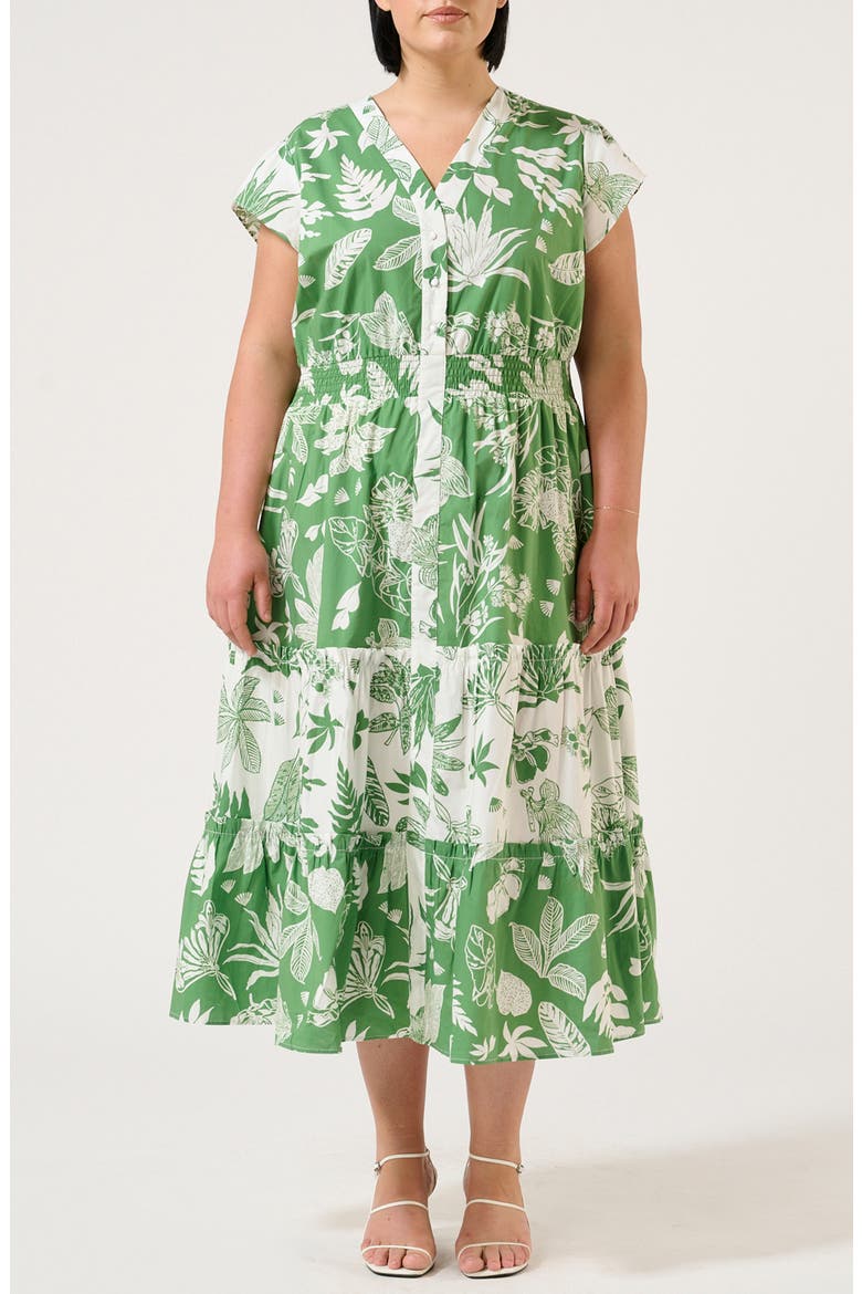 Amazonia Print Cotton Poplin Midi Shirtdress, Main, color, GREEN PRINT