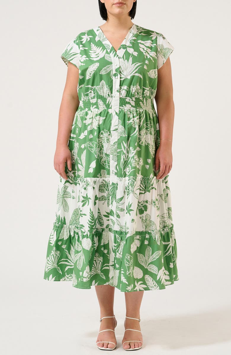Estelle Amazonia Print Cotton Poplin Midi Shirtdress, Main, color, Green Print