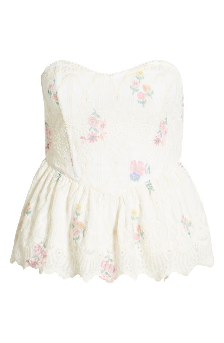 River Island Broderie Strapless Floral Print Peplum Top, Alternate, color, 
