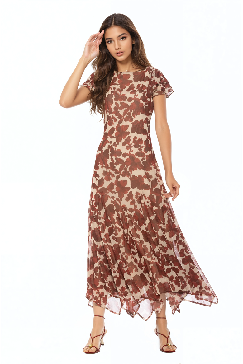 Kaelith Ruffle Sleeve Midi Dress, Alternate, color, Red Floral