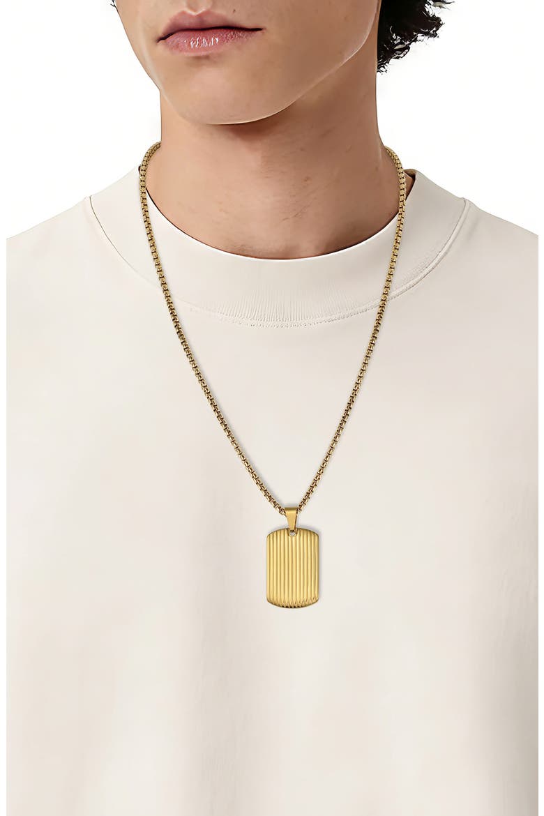 Men's Stainless Steel Textured Dog Tag Pendant Necklace, Alternate, color, GOLD