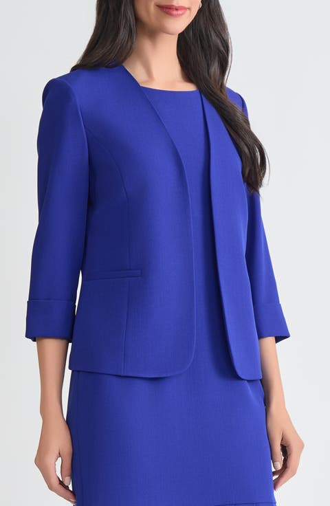 Cardigan-Style Stretch Crepe Blazer (Regular & Petite)