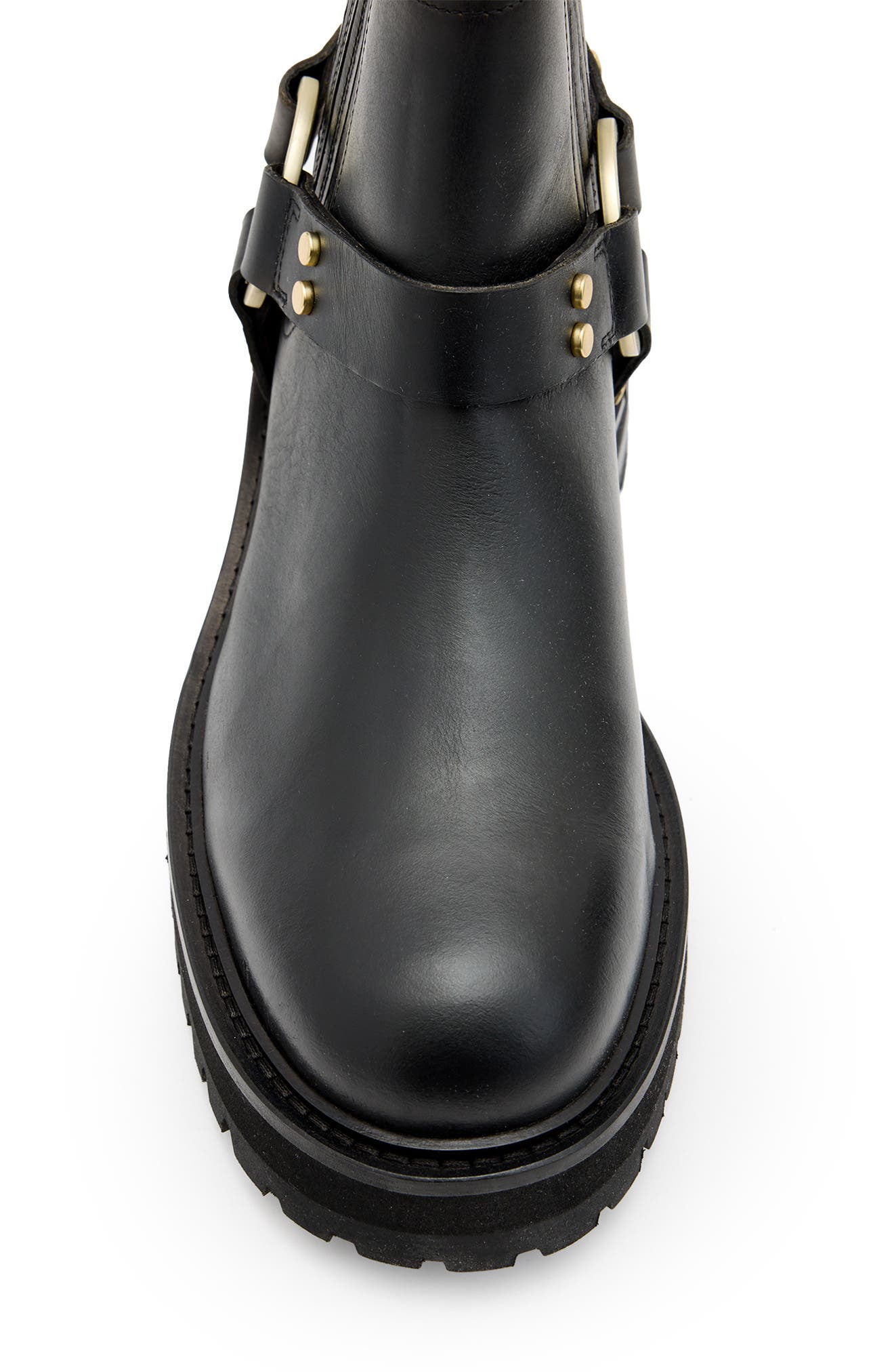 AllSaints Maddie Lug Sole Biker Boot, Alternate, color, Black/ Warm Brass