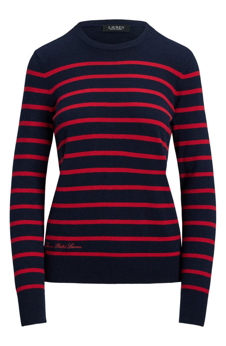 Lauren Ralph Lauren Stripe Cotton & Modal Crewneck Sweater, Alternate, color, 