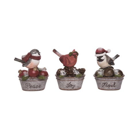 Resin Christmas Bird Figurine Set of Three Home Decorations