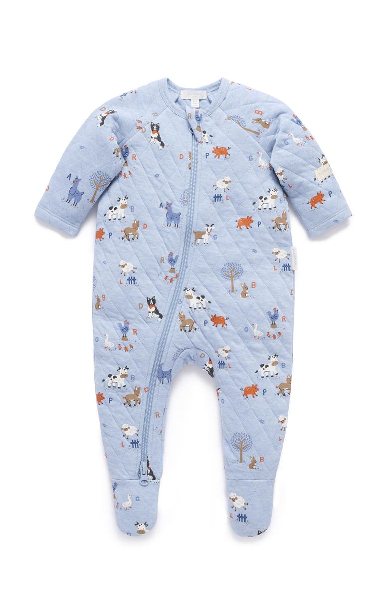 Purebaby Quilted Coverall Onsie, Main, color, Farm Alphabet Print