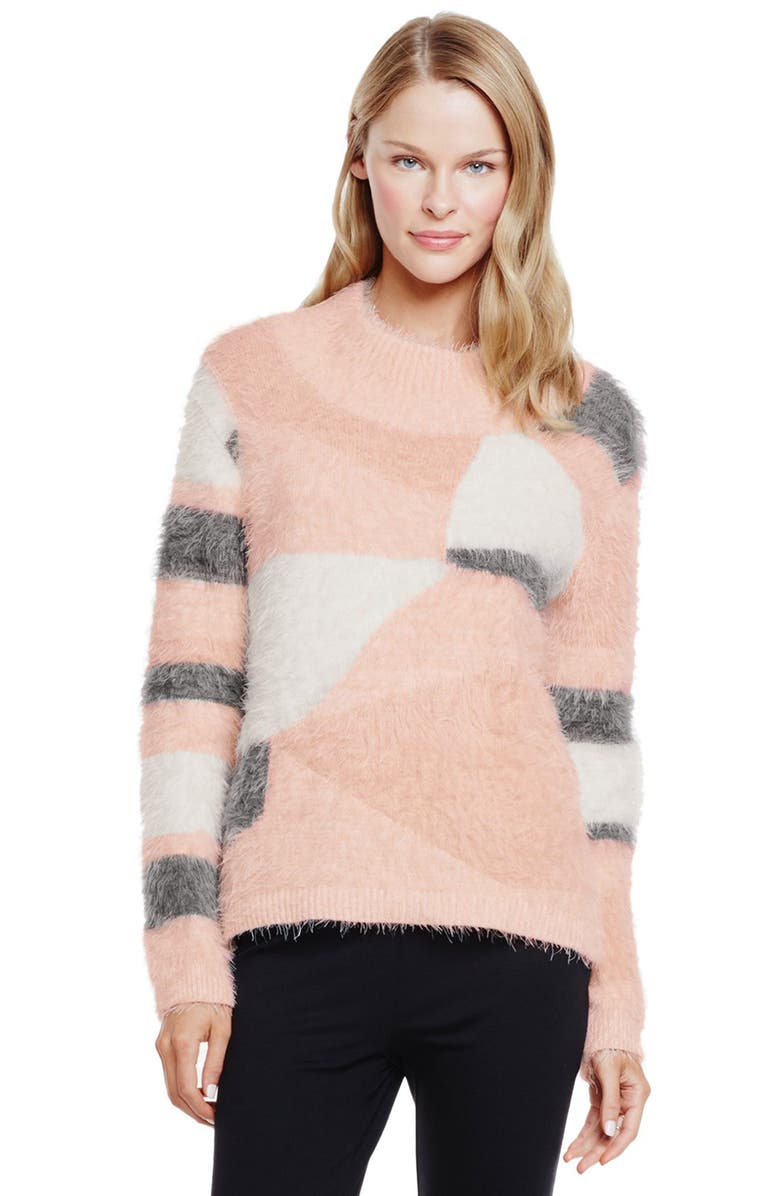 Vince Camuto Mixed Yarn Intarsia Turtleneck Eyelash Sweater, Alternate, color, 
