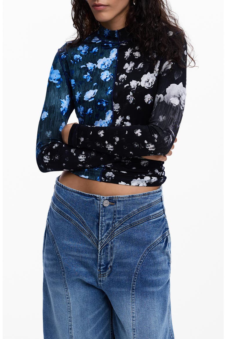 Floral Print Long Sleeve Shirt, Main, color, BLACK