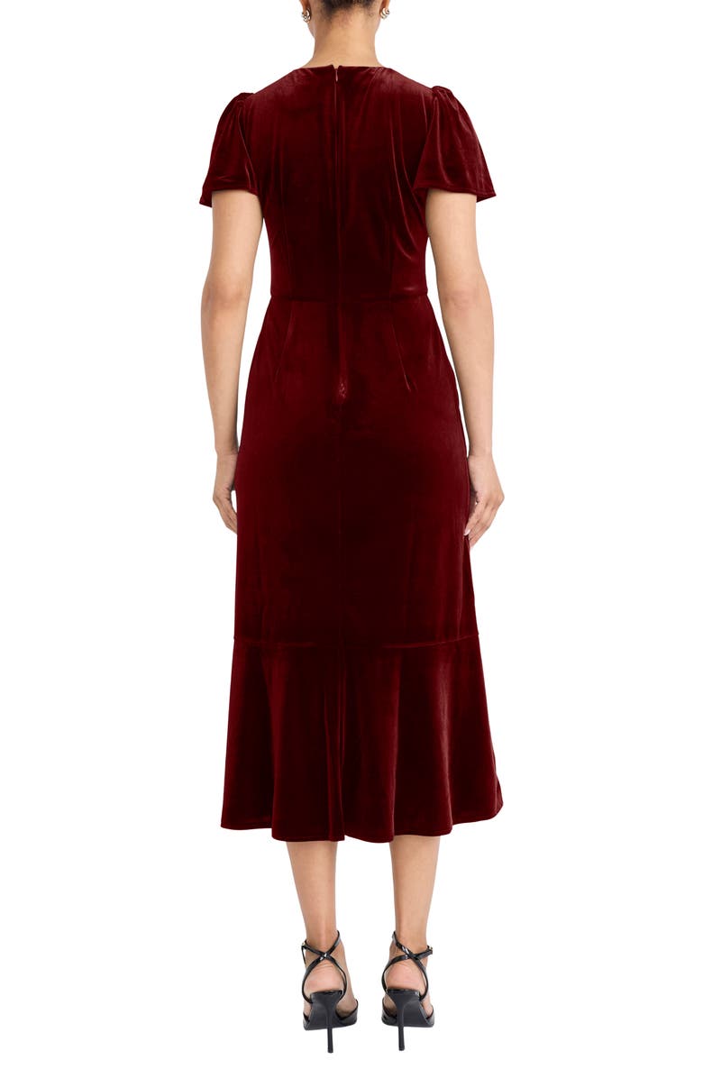 Maggy London Short Sleeve Velvet Midi Dress, Alternate, color, Dark Scarlet