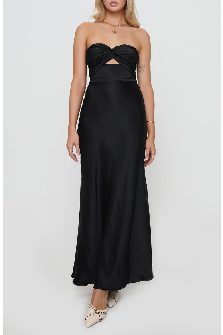 Ahna Cutout Detail Strapless Maxi Dress, Alternate, color, BLACK