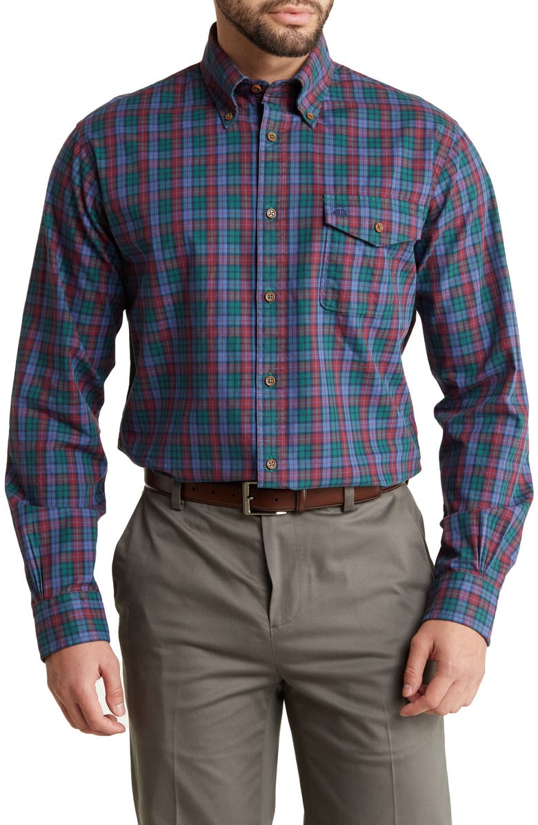 Brooks Brothers Regular Fit Plaid Twill Button-Down Shirt, Main, color, Zinfandel Plaid