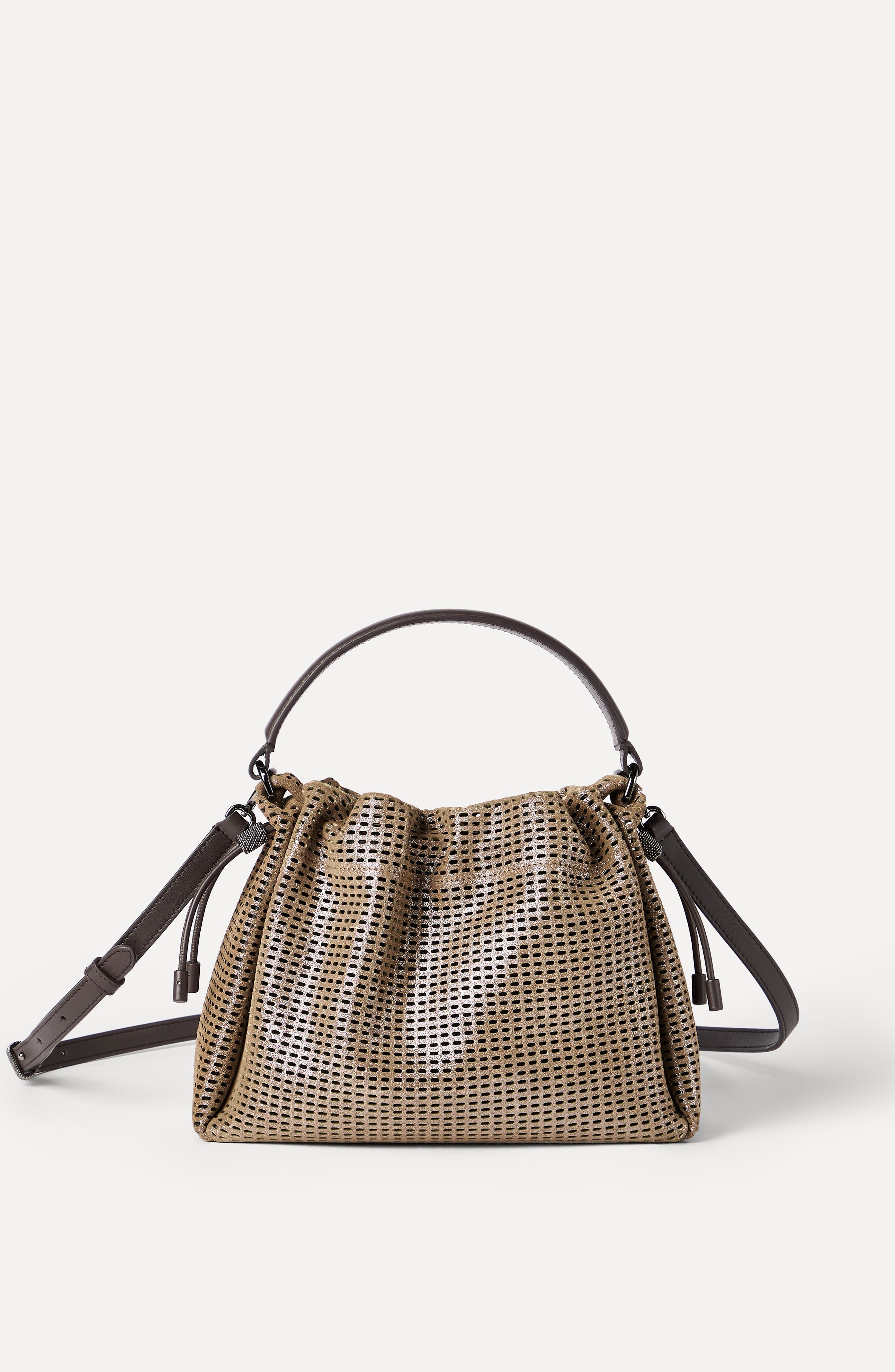 Brunello Cucinelli Leather Mellow small bucket bag, Alternate, color, Brown
