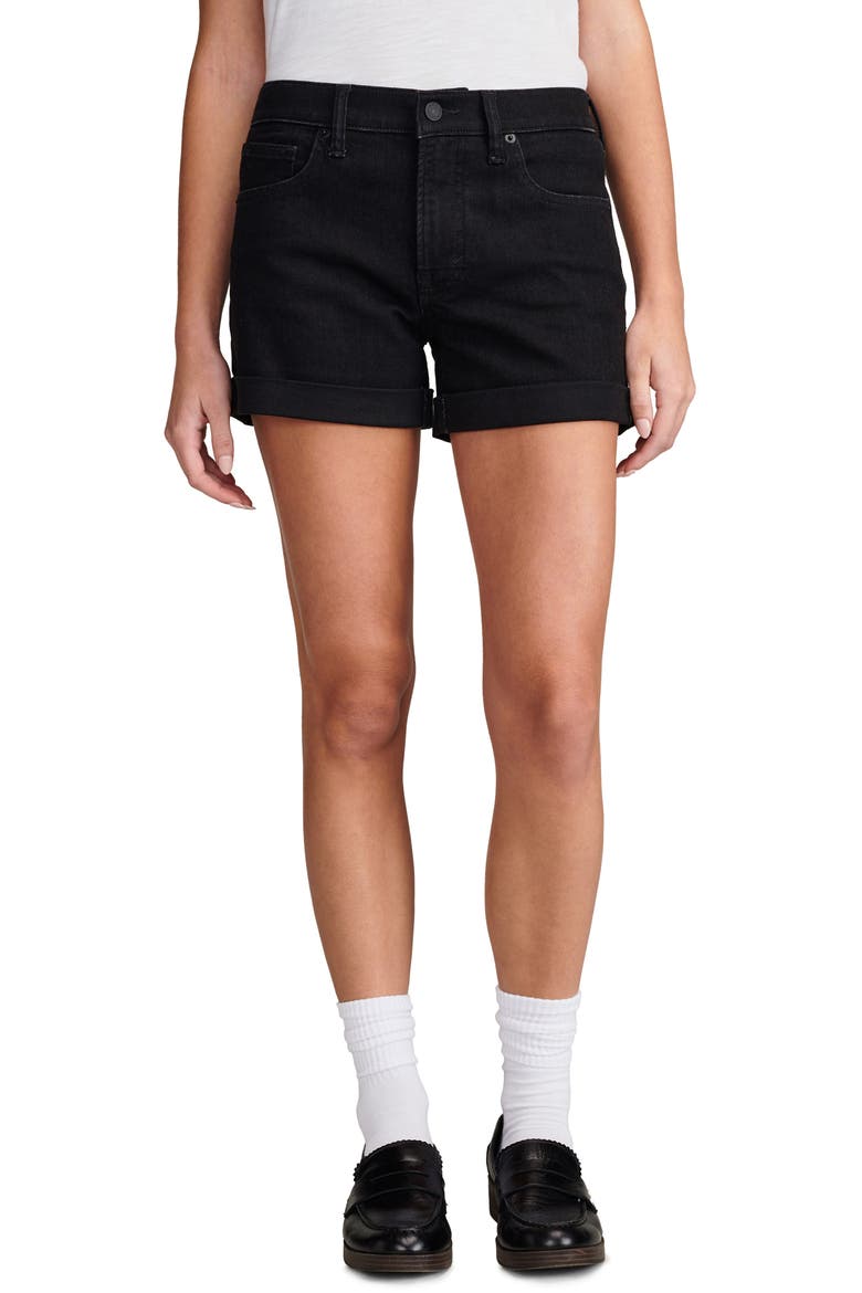 Ava Cuffed Denim Shorts, Main, color, CLEAN BLACK