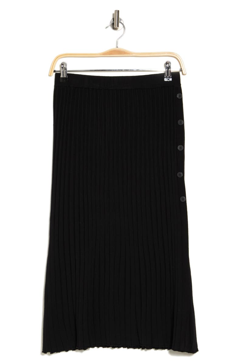 Adrianna Papell Side Button Ribbed Knit Midi Skirt, Alternate, color, Black