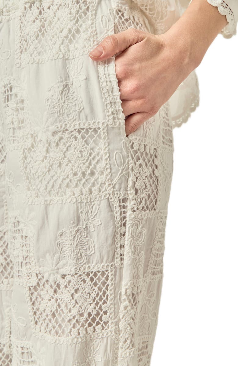 English Factory Embroidered Wide Leg Pants, Alternate, color, White