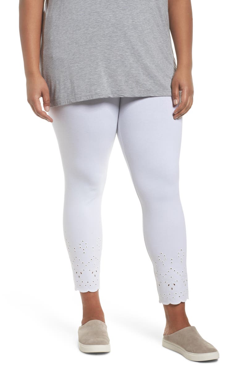 Hue Eyelet Hem Knit Jeggings, Alternate, color, 