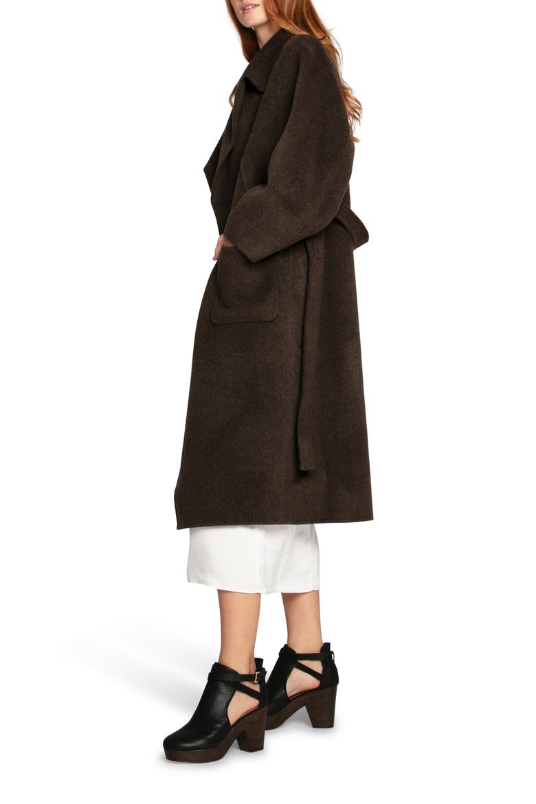 Belted Wool Blend Coat, Alternate, color, BROWN