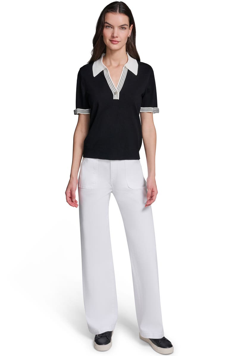 KARL LAGERFELD PARIS Polo Collar Short Sleeve Sweater, Alternate, color, 