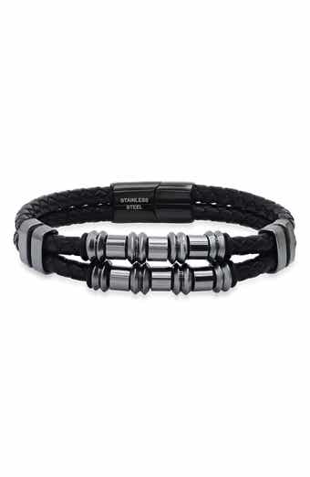 HMY JEWELRY Mens' Double-Strand Bead & Braided Leather Bracelet