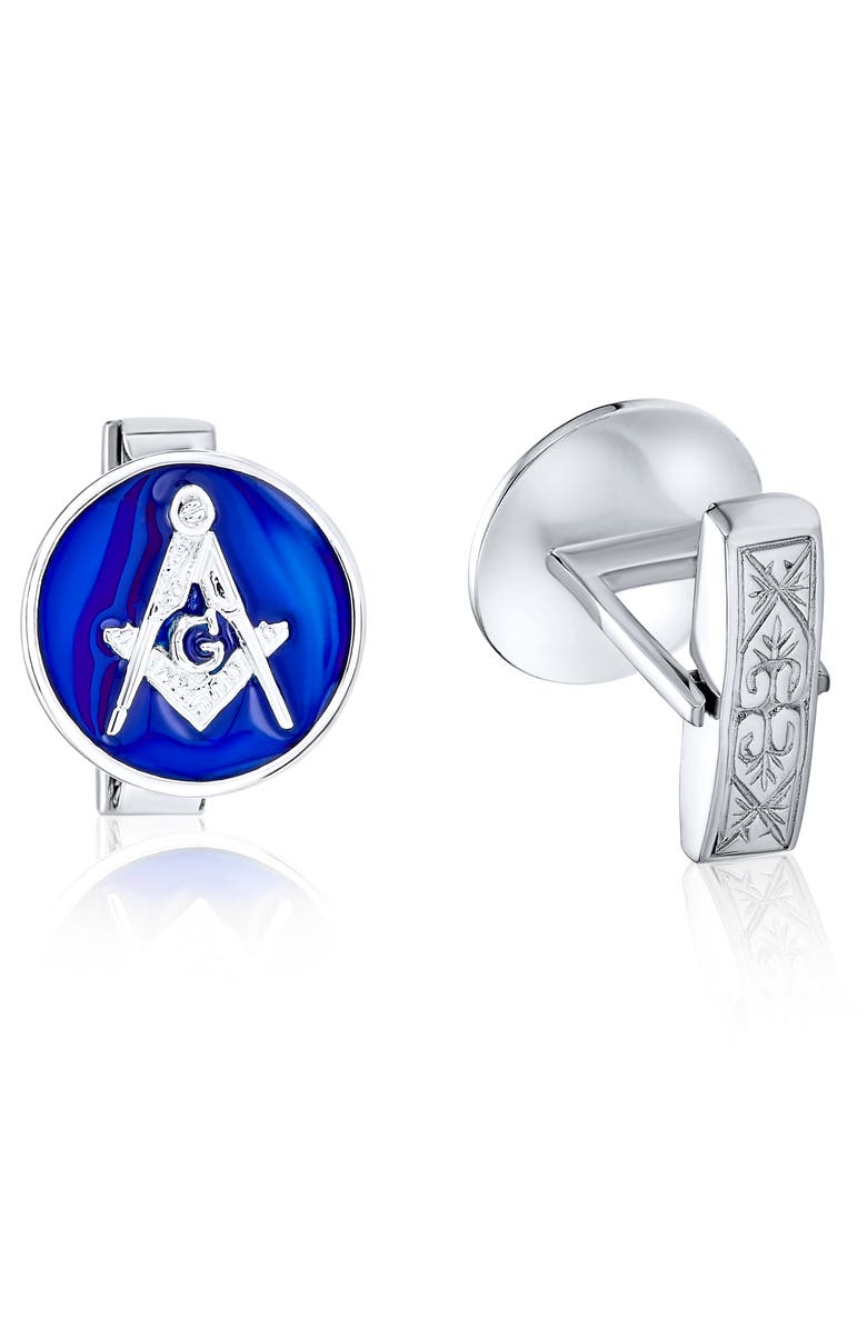 BLING JEWELRY Men's Freemason Enamel Cuff Links, Alternate, color, Blue