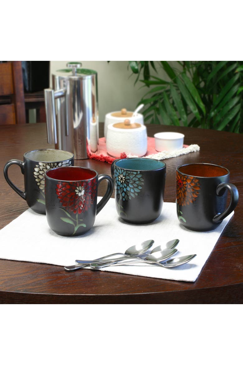 Gardenia Cafe 16 oz. Assorted Mug Set, Set of 4, Alternate, color, Black and Multi