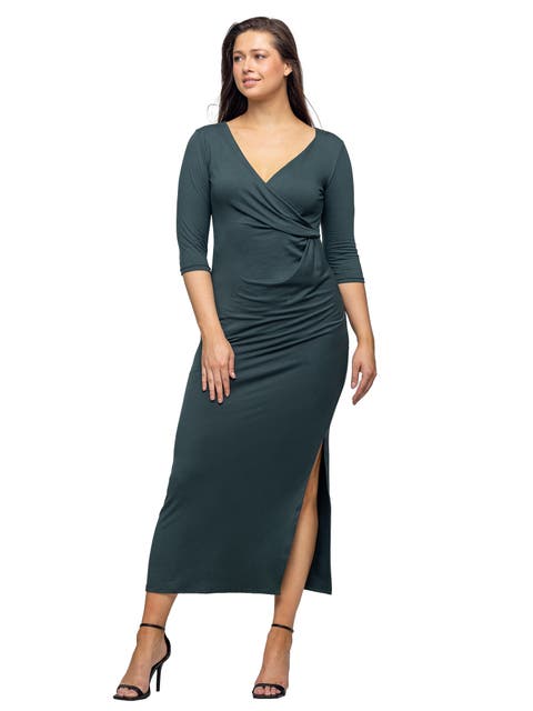 Fitted V-Neck Side Slit Maxi Dress