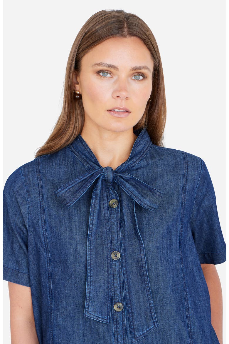 Chambray Tunic With Pussy Bow Tie, Alternate, color, Blue