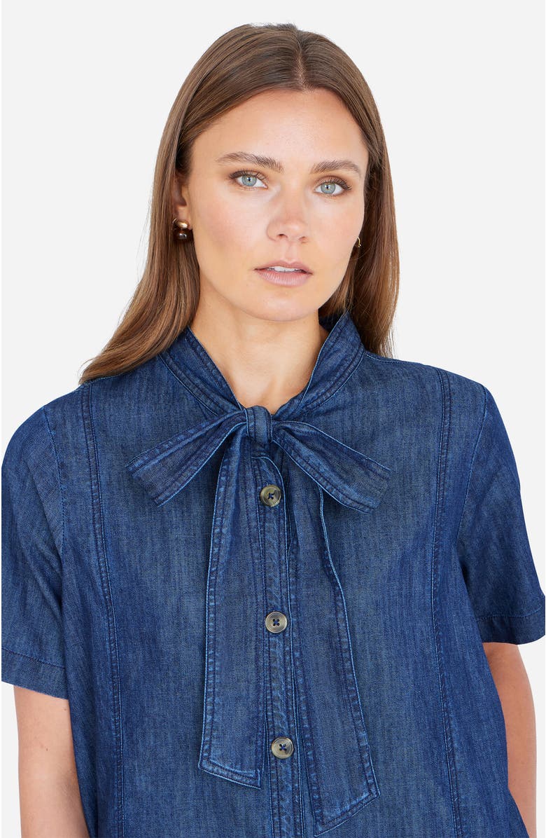 Yumi Chambray Tunic With Pussy Bow Tie, Alternate, color, Blue