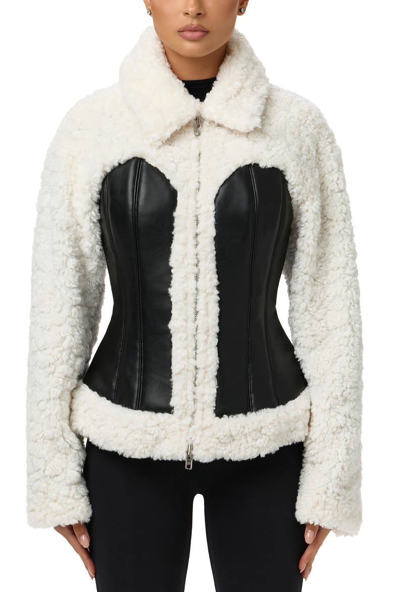 High Pile Fleece Jacket, Main, color, BLACK / WHITE