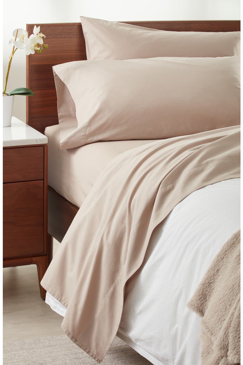 Organic Cotton Percale Sheet Set, Alternate, color, TAN THREAD