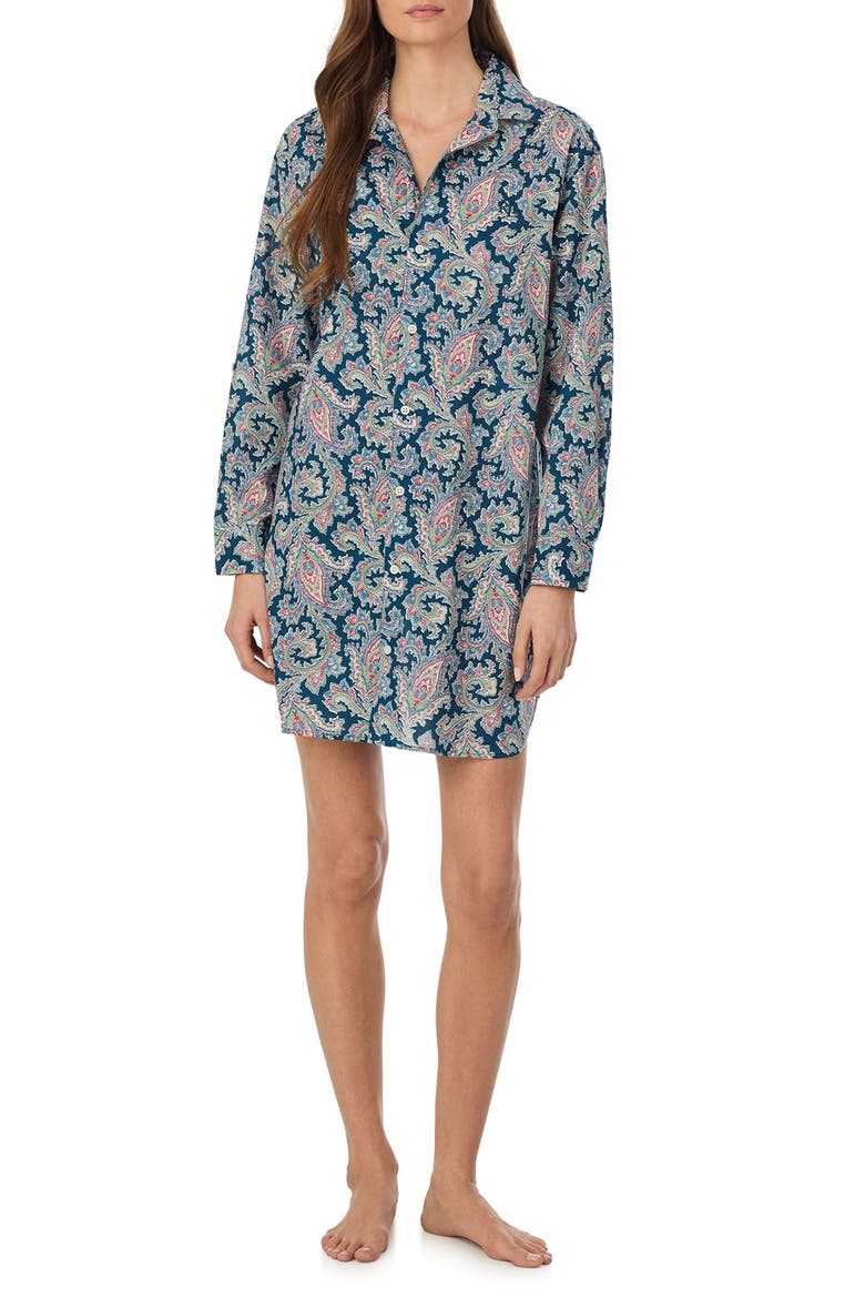 Print Cotton Blend Sleep Shirt, Main, color, MULTI PAISLEY
