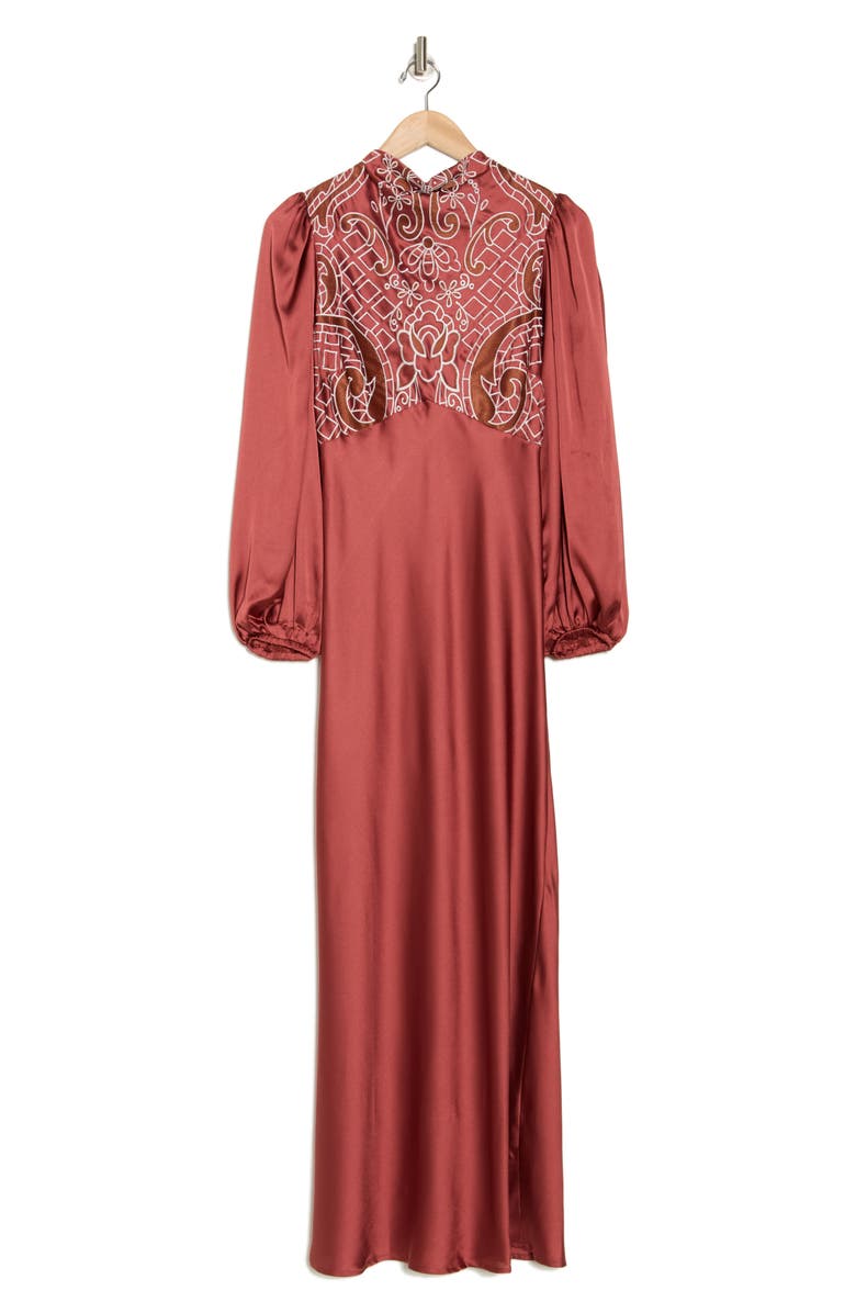 ASOS DESIGN Embroidered Long Sleeve Satin Dress, Main, color, 