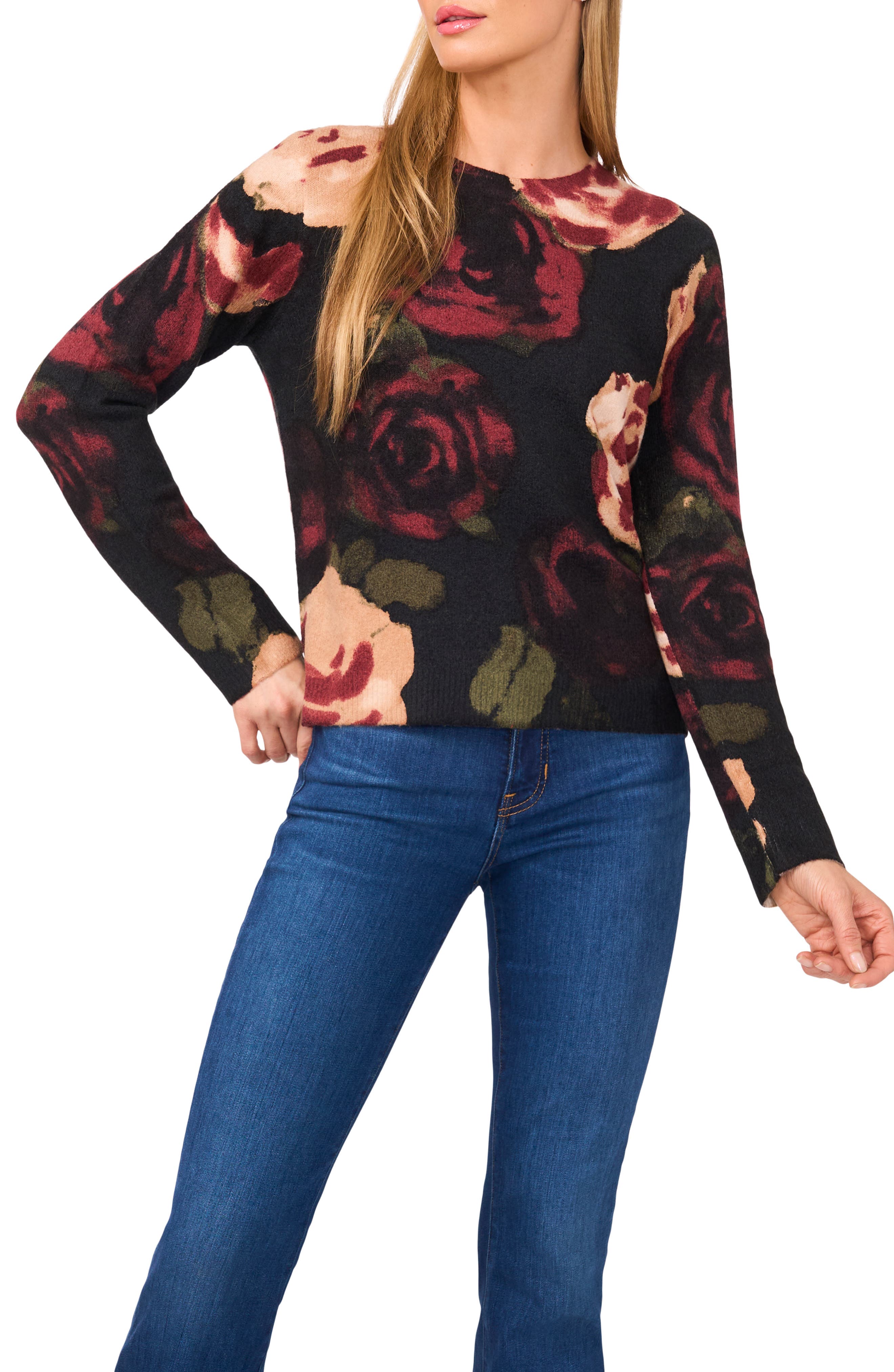 Halogen® Floral Print Crewneck Sweater