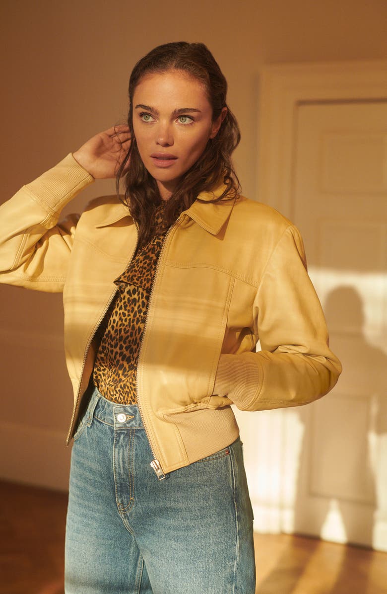 Topshop Leather Bomber Jacket, Alternate, color,