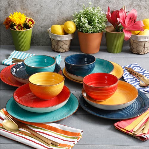 Gibson Home Color Speckle 12 Piece Mix And Match Double Bowl Dinnerware Set In Multi