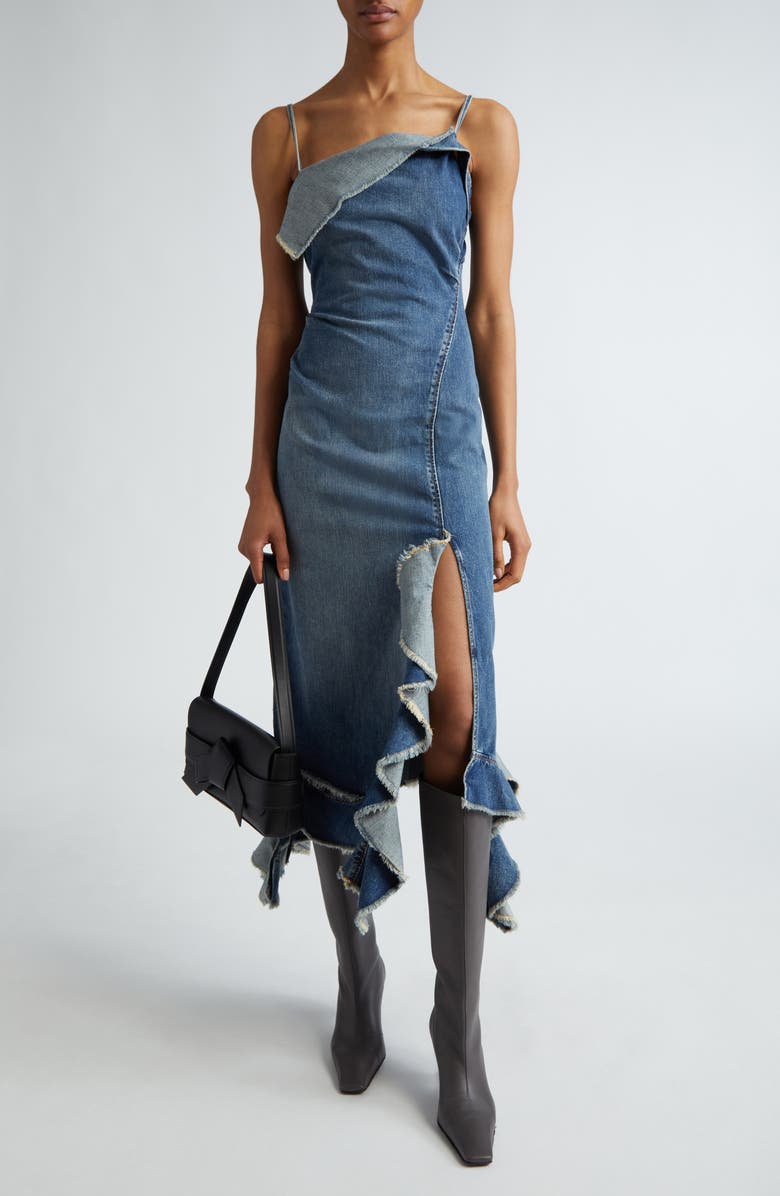 Acne Studios Delouise Detroit Denim Midi Dress, Main, color, Mid Blue