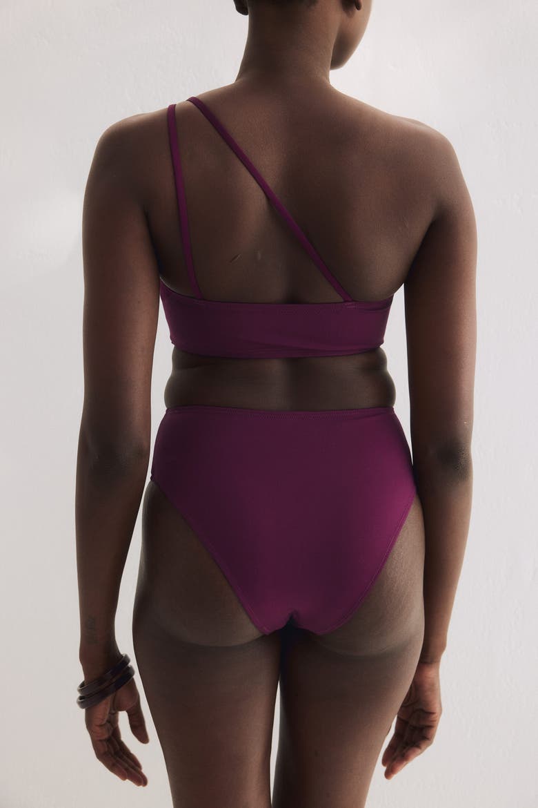 Padded One-shoulder Bikini Top, Alternate, color, Dark purple