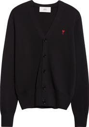 AMI PARIS Ami de Coeur Patch Merino Wool Cardigan