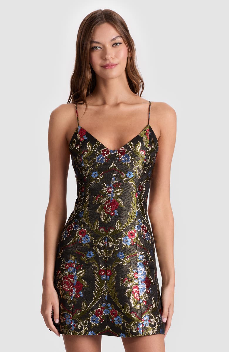 Alice + Olivia Tayla Floral Jacquard Lantern Minidress, Alternate, color, Black/ Multi